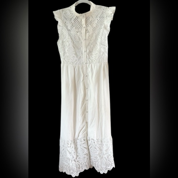 Simplee Apparel Dresses & Skirts - Simplee Elegant White Lace Button-Down Maxi Dress size XL Coastal Beach Boho